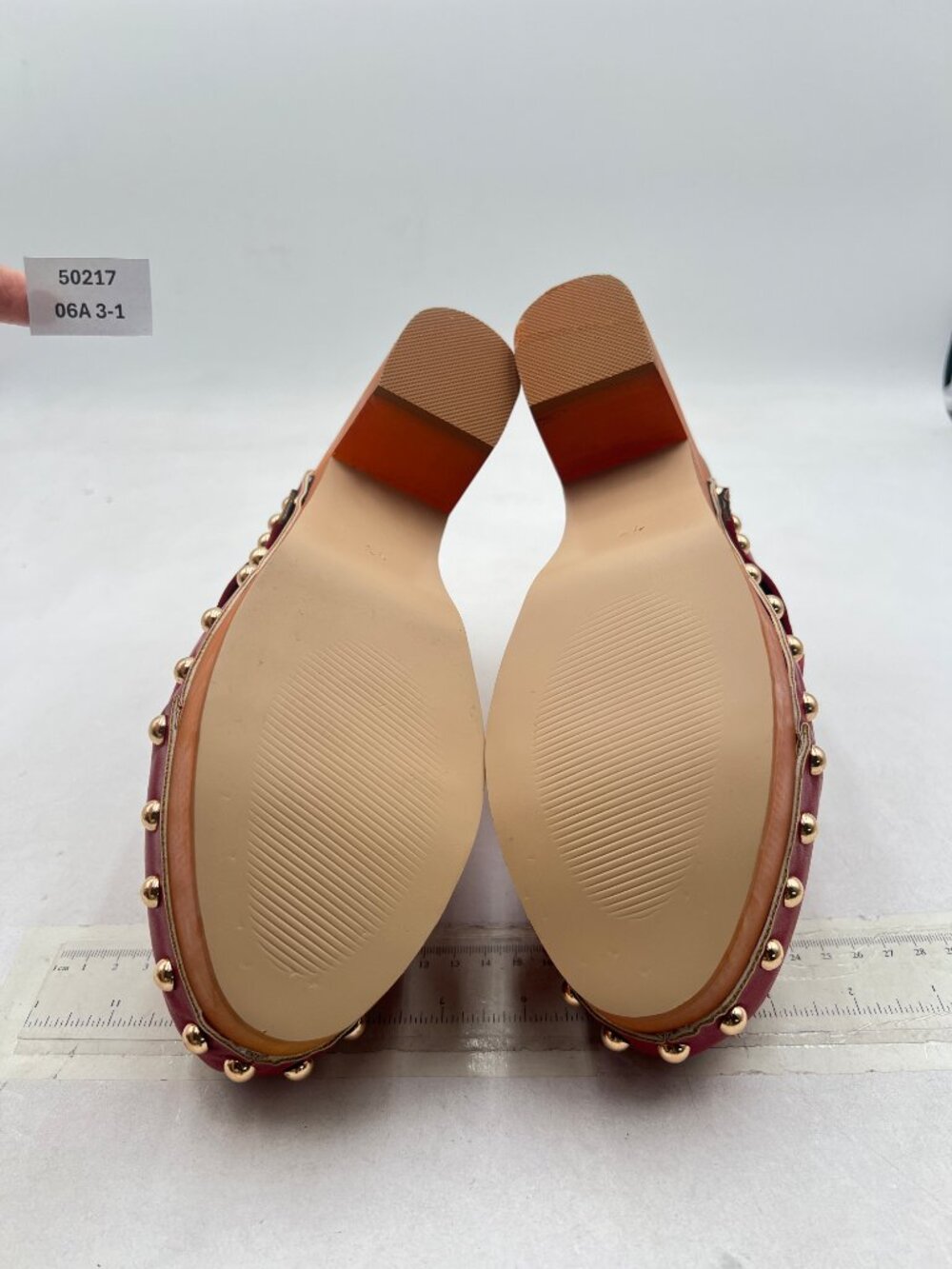 YDN Red Chic Platform Closed Round Toe Mules Rivet Studded Block Heels Sandals - Picture 7 of 8